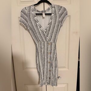 Elegant Gray Striped Button-Front Dress